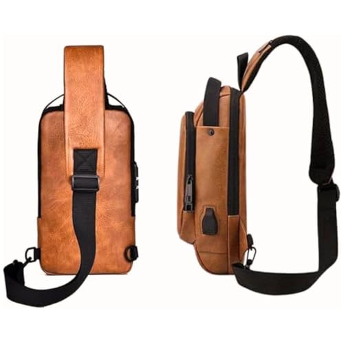 Bolsa Masculina Pochete de Couro Antifurto, Impermeável, com USB, Transversal, Couro, Anti-Roubo, Es
