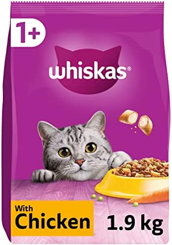 Whiskas 1+ Chicken Pack of 4 x 1.9 kg Bags, Adult Cat Dry Food