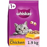 Whiskas 1+ Chicken Pack of 4 x 1.9 kg Bags, Adult Cat Dry Food