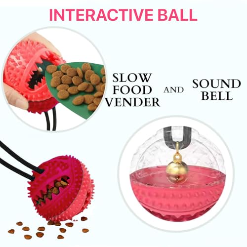 Image of Dog Suction Chew Pull Toy for Aggressive chewers, Treats Teething Rope Toys for Boredom Dog Puzzle Treat Food Dispensing Ball Toys for Puppies Teething |Poweful and Durable Dog rope toy (Red)