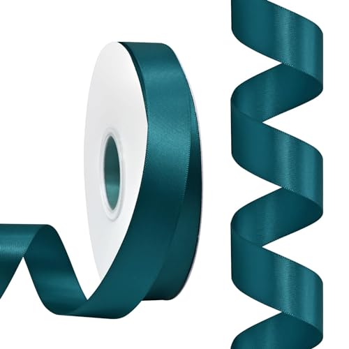 Rilisili Teal Satin Ribbon 7/8 Inch 50 Yards Double Faced Polyester Satin Ribbons for Gift Wrapping DIY Crafts Weddings Invitations Flower Bouquet Bow Making Home Decor Sewing
