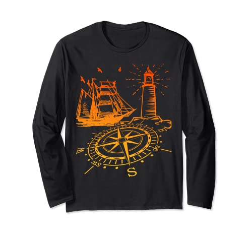 Maritim Leuchtturm Kompass Segelschiff Norden Langarmshirt