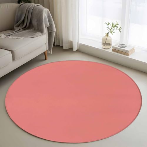 3ft Round Rug,Coral Red Washable Area Rugs Non-Slip Accent Rug