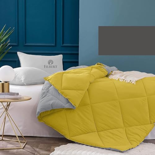Image of Filbert 600 GSM Comforter for Double Bed | Super Warm Winter Quilt /Rajai | Thick Microfiber Blanket with Cloud-Soft Fill | Luxury Bedding for Winters - 90x100 Inch | Silver /Gold Yellow