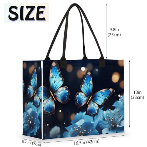 Butterfly Blue Flowers Tote Bag for Women Large Beach Bag Reusable Tote Bags for Work Travel Beach Shopping2
