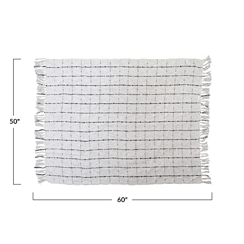 Bloomingville Woven Cotton Slub Blanket With Grid Pattern And Fringe, Cream And Black Throws, 60" L X 50" W X 0" H, Black & Cream #TOP1
