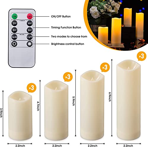 Image of YOROXRG 12 Pack Flameless Candles Battery Operated Waterproof Led Candles (D:2.2 inch X H:4 inch 5 inch 6 inch 7 inch) Candles with 2 Remotes Contro for Wedding, Party, Birthday