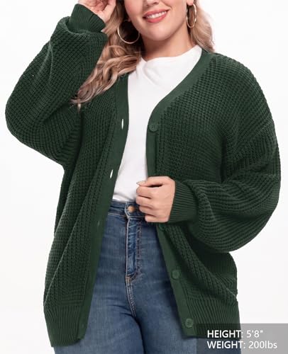 Image of QUALFORT Women's Oversized 100% Cotton Cardigan Sweater | Long Sleeve V Neck Button Down Open Front Knit Outerwear