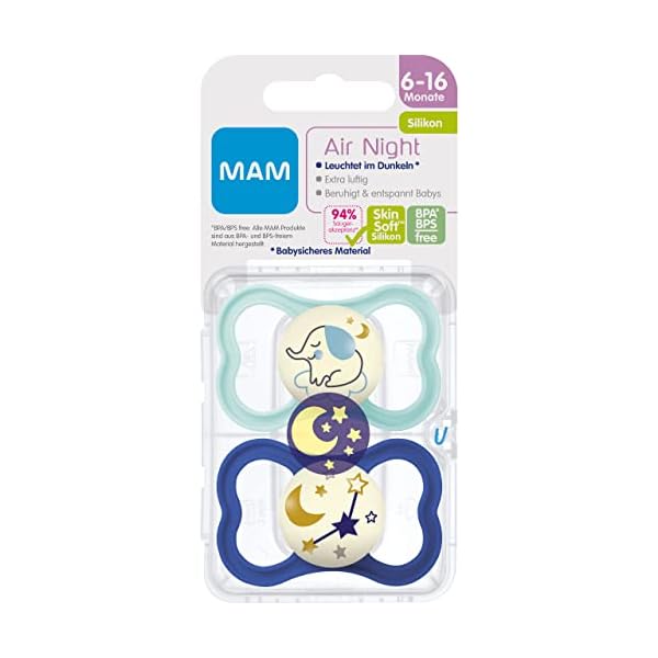 MAM Air Night Silikon Schnuller im 2er-Set, zahnfreundlicher und leuchtender Baby Schnuller, extra leichtes und luftiges… – Bild 3