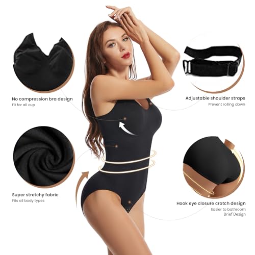2 Pack Bodysuit for Women - Seamless Tummy Control Shapewear Sculpting Thong Sleeveless Women Body Shaper3