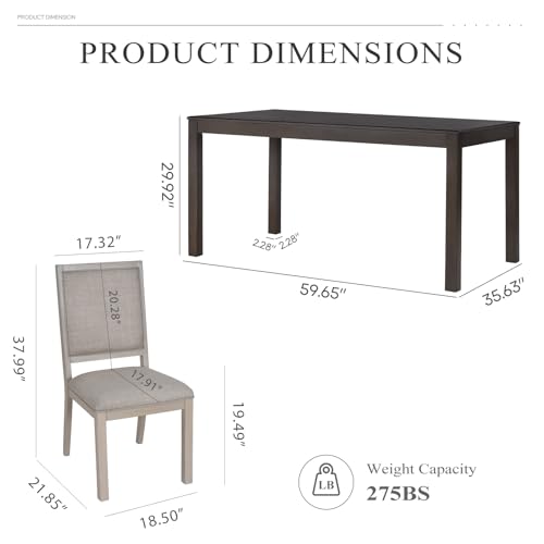 Image of COLAMY Modern Rectangular Dining Table Set, 60 inch L x 36 inch W x 30 inch H, Brown+Ivory