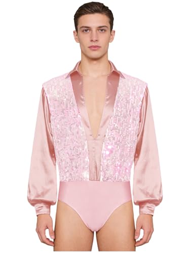 Camisa de patinaje artístico para hombre de satén con cuello en V