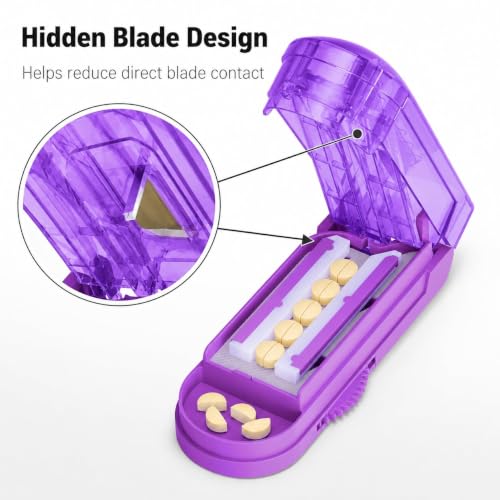 Image of ONE PIX Pill Cutter Splitter for Small and Tiny Pills, Multiple Pill Splitter with Centering Device & Hidden Blade, Adjustable Tablet Cutter for Large Pills, Seniors, Pets, Purple