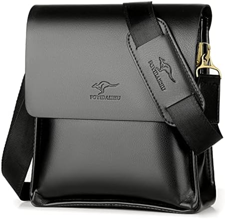 Henmifyer Leather Messenger Sling Crossbody Shoulder Bag for Men Travel Work Business Magnetic Buckle Adjustable straps (Black-1)