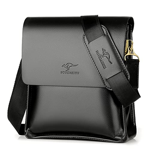 Henmifyer Leather Messenger Sling Crossbody Shoulder Bag For Men Travel Work Business Magnetic Buckle Adjustable Straps (Black-1) #TOP28