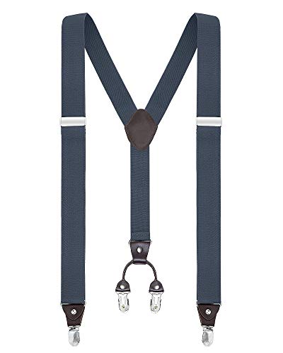 Buyless Fashion Suspenders For Men - 48" Elastic Adjustable Straps 1 1/4" - Y Shape - 5103-Denim-Blue #TOP14