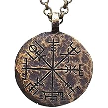 Baldur Jewelry - Double Sided Vegvisir/Aegishjalmur - A Viking Compass Necklace and Protection Pendant Amulet Talisman With Chain - Viking Gifts for Men - Viking Jewelry for Men - Viking Necklace