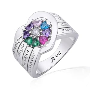 Mom’s Custom Ring with Birthstones & Names Personalized Family Gemstone Gift for Mothers Day Women Grandmas Wife