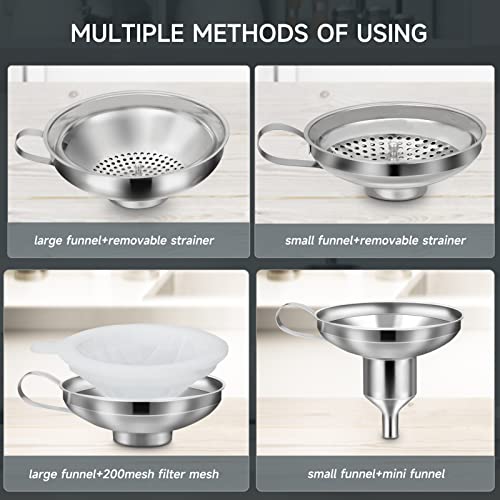 HAUSPROFI Edelstahl Trichterset 7-teilig mit Einmachgläser Heber & Filter - 3 Größen Küchentrichter Set für Marmelade, Einmachen, Öl, Gewürze - Spülmaschinenfest