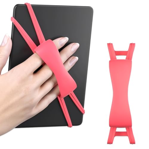 ZORVYN Soporte de Correa de Mano Cómodo, Accesorio de Agarre Seguro y Ligero para Leer en la Cama, Compatible con Kindle Paperwhite/Oasis/Kobo/E-Books/Tablets (4.7-8') (Rosa)