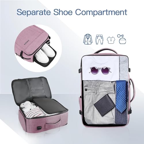 Image of Carry On Backpack, 40-50L Travel Backpack for Men & Women, Expandable Backpack For Airplanes, 17 Inch Laptop Backpack, Luggage Suitcase 40L Daypack Lightweight Business Weekender Bag, Light Pink
