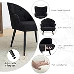 Furniliving Boucle Accent Chair for Living Room, Upholstered Reading Chair with High Backrest, Tufted-Button Wingback Armchair for Bedroom, Dressing Room, Home Office, Black - Image 5