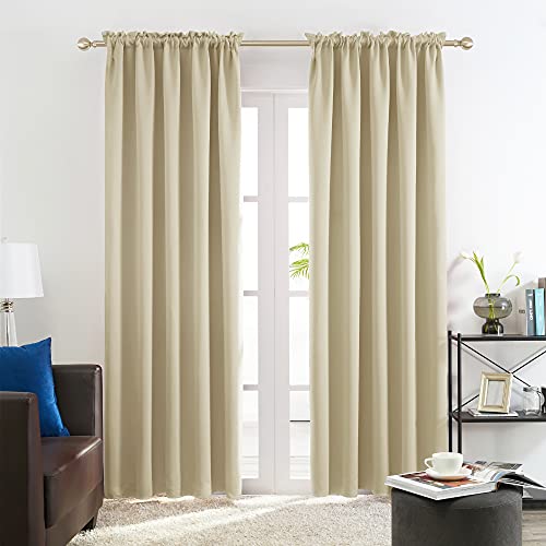 Image of Deconovo Polyresin Solid Rod Pocket Curtain, 7 Feet, Beige
