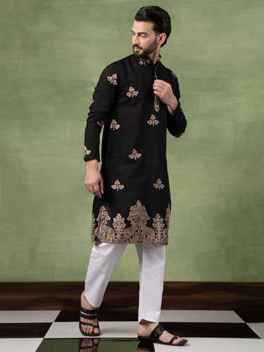 Image of SOJANYA (Since 1958 Men's Cotton Floral Thread Embroidered Kurta With Pyjama