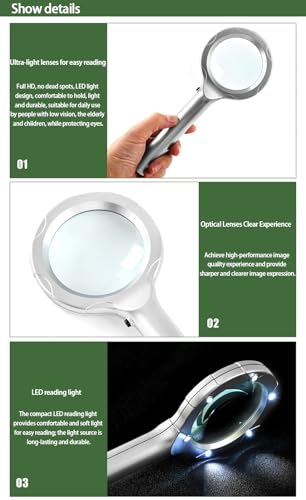 Loupe de poche 4X éclairée avec lumière pour lecture de précision
