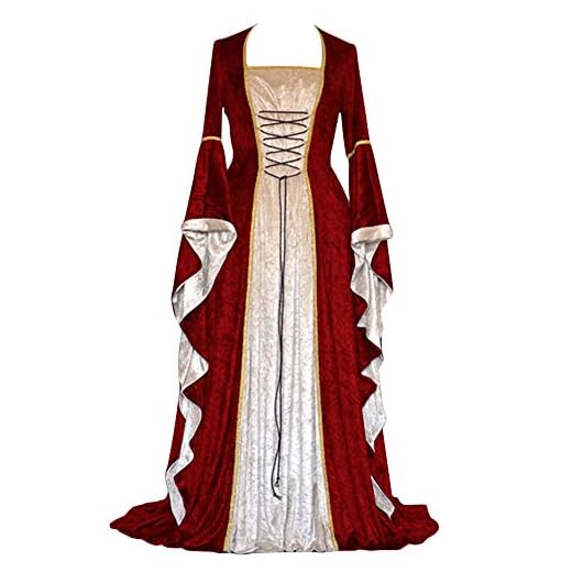 Vestido De Traje Cuello Cuadrado Medieval Renacentista para Mujer Largo Vendaje Estilo Victoriano Gotico Falda De Palacio Vino Rojo 2XL