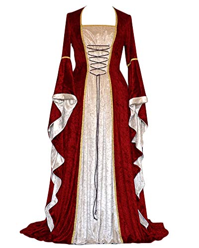 Vestido De Traje Cuello Cuadrado Medieval Renacentista para Mujer Largo Vendaje Estilo...