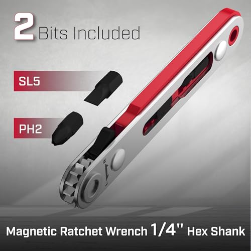 Image of Bates Mini Ratchet Wrench, 1 /4 inch Magnetic 90 Degree Screwdriver, Low Profile Right Angle Screwdriver for Tight Spaces (Pack of 2)