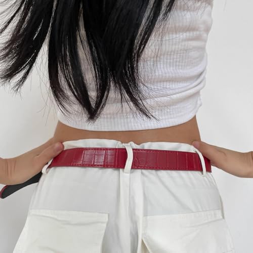 Western Cowgirl Belt for Women - Star Buckle Vintage Leather Waist Belt for Jeans & Dresses-Red3