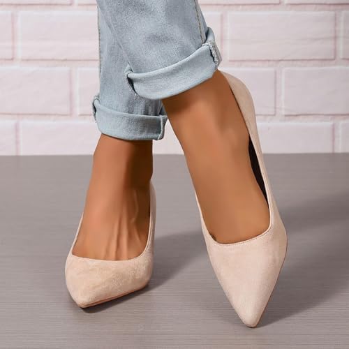Women's Kitten Heels Dress Shoes Pointed Toe Suede Pumps Mid Heel Comfortable Slip On Party Dress Shoes4