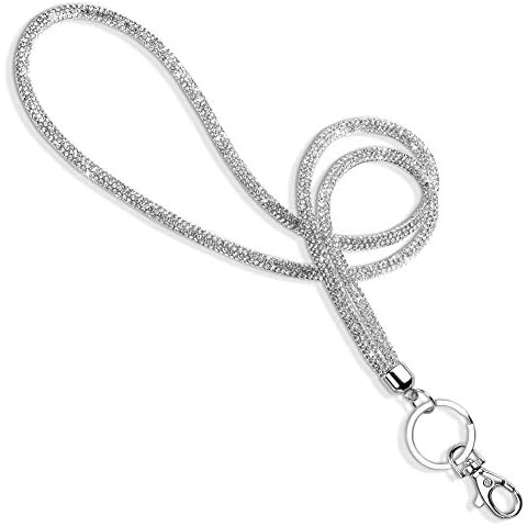 Soleebee Rhinestone Office Lanyard, 31.5'' Bling Neck Lanyard with Metal Clasp & Keyring, Crystal Lanyard for Women, ID Card, Keys Strap (Silver) Cover