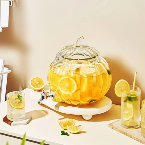 Image of Bellemax 3 LTR Glass Beverage Dispenser with Tap, Drink Dispensers for Beer, Water, Cocktails, Detox Drinks & More Perfect for Parties,Bars,Restaurants,Weddings Decoration,Daily Uses(BX-07)
