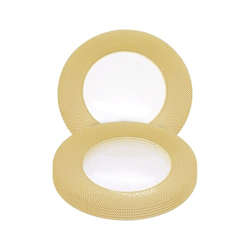 Stylish 33cm Gold Checkered Glass Charger Plate – Round Underplate Ideal for Weddings, Parties, Anniversaries, Birthday Party, Tableware and Catering Events - 6 Pcs
