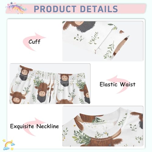 Cartoon Cute Highland Cute Pajama Sets Long Sleeve Top and Pants, Snug Fit Sleepwear for Night Wears4