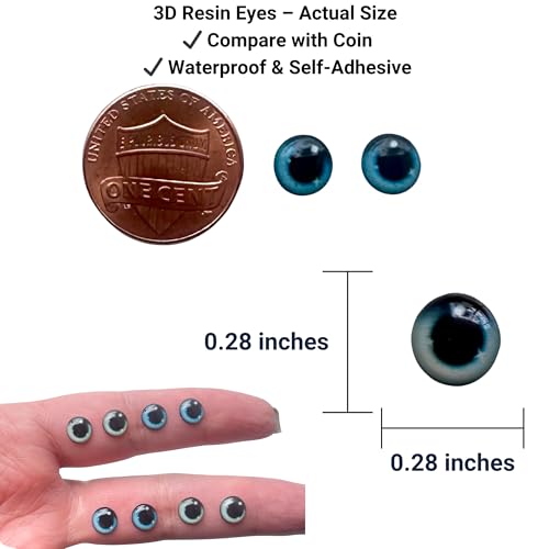 Image of 3D Resin Doll Eyes - 7mm Self-Adhesive Craft Eyes (24 pcs / 12 Pairs) - Realistic Cabochon Eyes for Amigurumi, Dolls, Polymer Clay, Cold Porcelain, Felt & DIY Crafts (Realistic Gray)