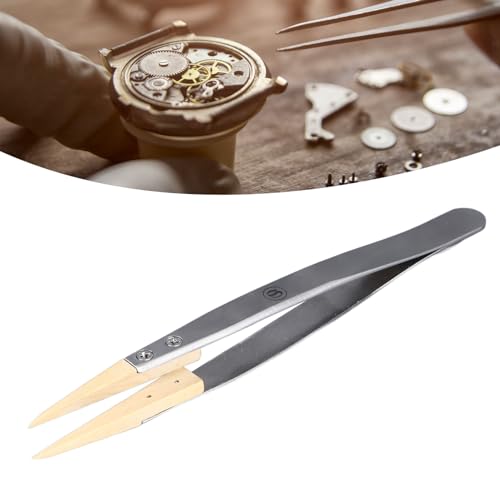 Ultra Precision Anti Magnetic Tweezers with Replaceable Pointed Wooden Tips Watch Repair Tool, Silver - Image 3
