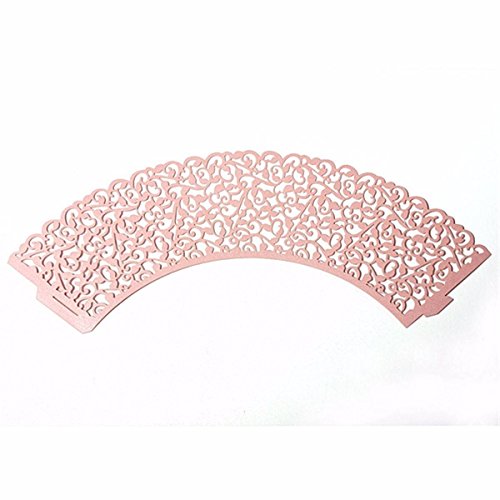 Saitec Pack Of 60 Filigree Little Vine Lace Laser Cut Cupcake Wrapper Liner Baking Cup Muffin Case Trays Wedding Birthday Party Decoration (Pink) #TOP1