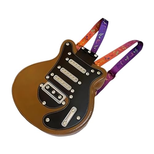 Women Guitar Shaped Backpack Adjustable Shoulder Straps for Party, Brown