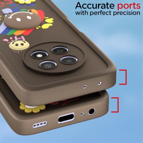 Image of Pikkme Back Cover for Realme Narzo 70x 5G / N65 / Realme 13 /12 / 12X 5G / C65 | Soft Silicone| Cute Rainbow Smile & 3D Cartoon Flower Design | Shockproof Raised Camera Protection Bumper Case (Brown)