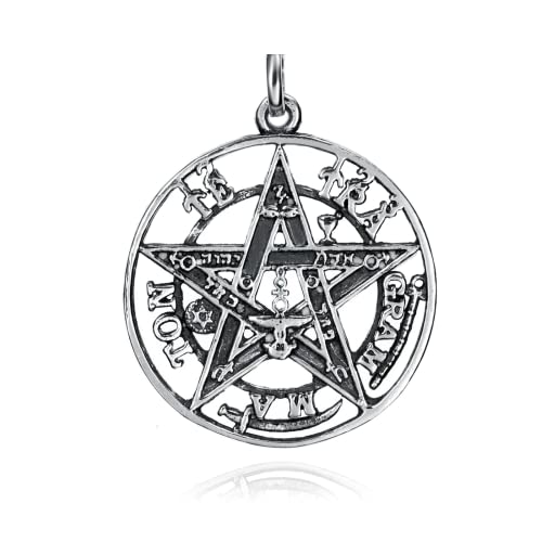 EMPATHY JEWELS Tetragramaton Pendant 925 Sterling Silver Lucky and Protection Charms Pentagram Pendant Men and Women Silver Pendant in Three Dimensions 15-25 and 30 mm Diameter (30 Mm)