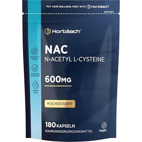 N Acetyl Cystein 600mg pro Kapseln | 180 Vegan Stk | NAC - N Acetylcystein | Hochdosiert | Horbaach