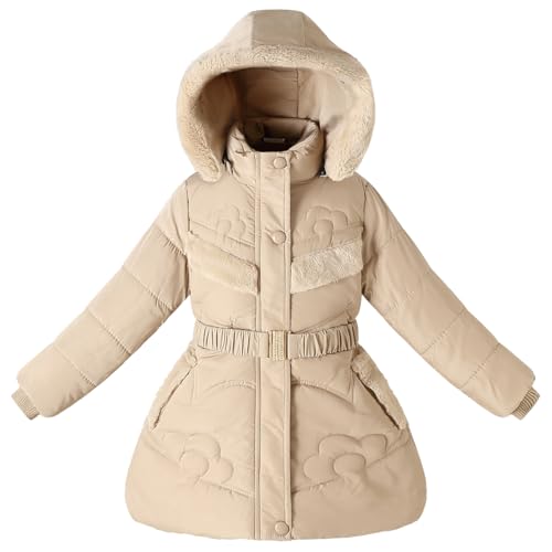Kids Winter Girls Coats Fleece Padded Fur Collar Hooded Puffer