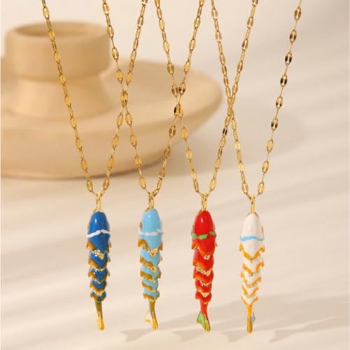 Color Boho Fish Necklace for Women, Colorful enamel Beach Hawaiian Dainty Lucky Fish Pendant Necklaces Summer Ocean Minimalist Jewelry for Her4