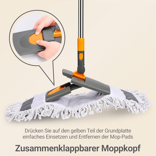 MASTERTOP Bodenwischer, Großer Flach Wischmop mit 2 Moppads und Teleskopstiel, Mikrofaser Mopp Flachmopp, Faltbar Wischer Boden für Hartholz, Laminat, Fliesenboden – Bild 4