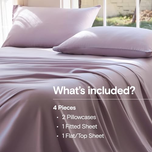 Image of DOZ Sheet Set, 100% Viscose derived from Bamboo, Organically Grown, Buttery Soft, Cooling Sheets, High GSM, Deep Pockets - 4 Piece - 2 Pillowcases 1 Fitted 1 Top Sheet (Lavender, King)