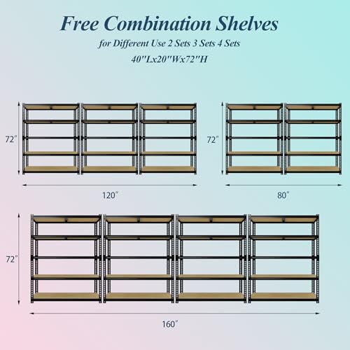 Image of GarveeTech Garage Storage Shelves 5 Tiers, 2500 Lb Capacity Heavy Duty Metal Shelving Unit, 40 inch L x 20 inch W x 72 inch H Adjustable Storage Rack for Kitchen, Pantry, Basement, Bathroom & Laundry